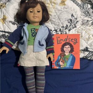 American Girl Lindsey Doll Outfit Set - Blue Hoodie, Green Top, Striped Tights